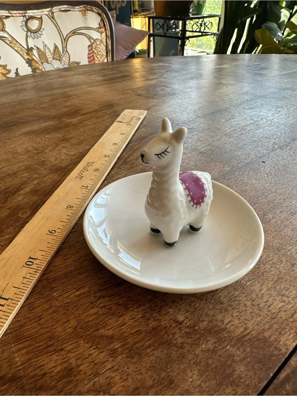 Ceramic Winking Llama Ring Dish with Pink Saddle
